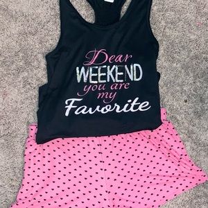 “Dear Weekend You Are My Favorite” Black Top | Pink Heart Shorts TWO PIECE SET